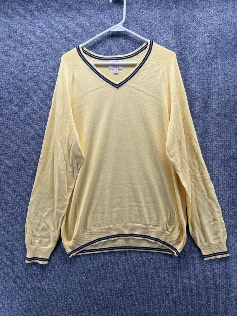 Brooks Brothers Sweater Men XL Yellow V Neck Cotton Wool Knit Pullover Casual